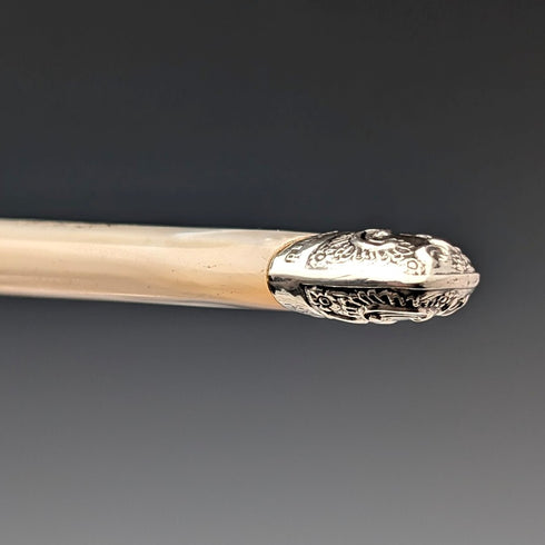 約 1890 年英國古董白色珍珠手柄純銀裝飾 6 對甜點餐具 Allen&Darwin